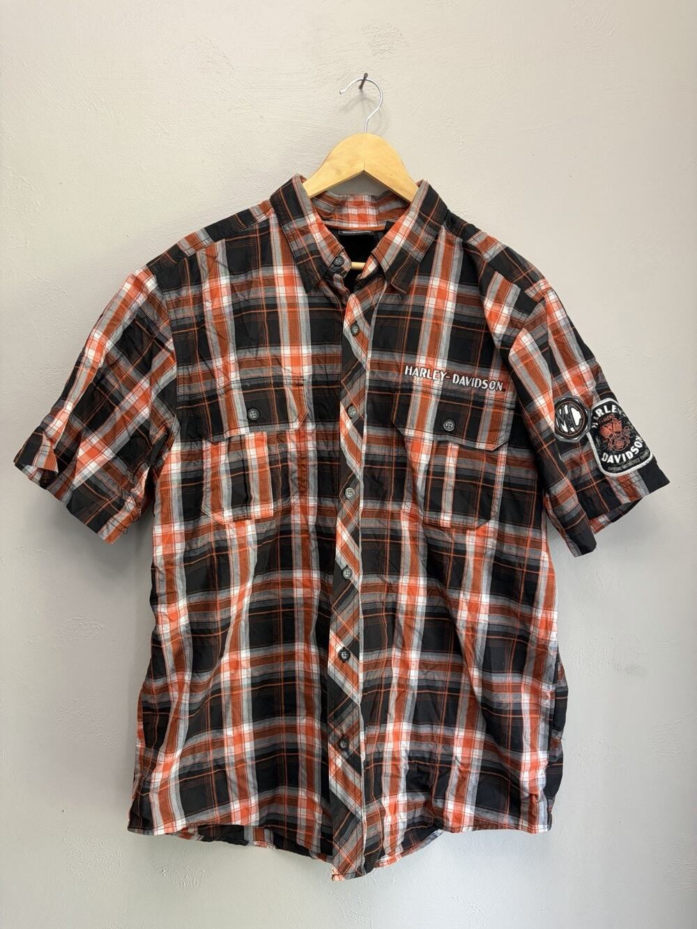 Harley Davidson Signature Red Plaid Garage Shirt Biker HD Men's L (0098)